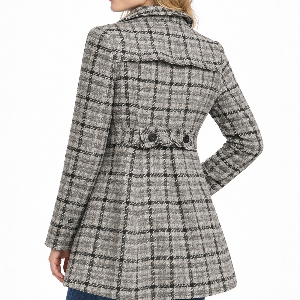 Rewind Women’s Houndstooth Coat Ruffle Trim Button Front Jacket Black Gray Sz S - Picture 3 of 14